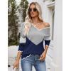 Zeagoo Women’s 2026 Fall V Neck Sweater Casual Long Sleeve Lightweight Ribbed Knit Pullover Sweaters Dressy Casual Tops(Y- Grey & Navy)