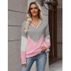 Zeagoo Women’s 2026 Fall V Neck Sweater Casual Long Sleeve Lightweight Ribbed Knit Pullover Sweaters Dressy Casual Tops(Y- Grey & Pink)
