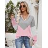 Zeagoo Women’s 2026 Fall V Neck Sweater Casual Long Sleeve Lightweight Ribbed Knit Pullover Sweaters Dressy Casual Tops(Y- Grey & Pink)