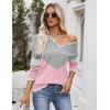 Zeagoo Women’s 2026 Fall V Neck Sweater Casual Long Sleeve Lightweight Ribbed Knit Pullover Sweaters Dressy Casual Tops(Y- Grey & Pink)