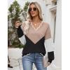 Zeagoo Women’s 2026 Fall V Neck Sweater Casual Long Sleeve Lightweight Ribbed Knit Pullover Sweaters Dressy Casual Tops(Y- Khaki & Black)