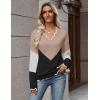 Zeagoo Women’s 2026 Fall V Neck Sweater Casual Long Sleeve Lightweight Ribbed Knit Pullover Sweaters Dressy Casual Tops(Y- Khaki & Black)