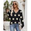 Zeagoo Women’s 2026 Fall V Neck Sweater Casual Long Sleeve Lightweight Ribbed Knit Pullover Sweaters Dressy Casual Tops(Z- Flower Black)