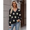 Zeagoo Women’s 2026 Fall V Neck Sweater Casual Long Sleeve Lightweight Ribbed Knit Pullover Sweaters Dressy Casual Tops(Z- Flower Black)