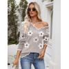 Zeagoo Women’s 2026 Fall V Neck Sweater Casual Long Sleeve Lightweight Ribbed Knit Pullover Sweaters Dressy Casual Tops(Z- Flower White)