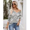 Zeagoo Women’s 2026 Fall V Neck Sweater Casual Long Sleeve Lightweight Ribbed Knit Pullover Sweaters Dressy Casual Tops(Z- Flowers Grey)