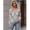 Zeagoo Women’s 2026 Fall V Neck Sweater Casual Long Sleeve Lightweight Ribbed Knit Pullover Sweaters Dressy Casual Tops(Z- Flowers Grey)