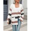 Zeagoo Womens 2026 Long Sleeve Chunky Cable Knit Fall Cardigans Sweaters Button Down Open Front Outerwear with Pockets(Colorblock 643)