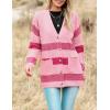 Zeagoo Womens 2026 Long Sleeve Chunky Cable Knit Fall Cardigans Sweaters Button Down Open Front Outerwear with Pockets(Pink Colorblock)