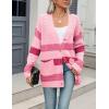 Zeagoo Womens 2026 Long Sleeve Chunky Cable Knit Fall Cardigans Sweaters Button Down Open Front Outerwear with Pockets(Pink Colorblock)