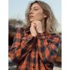 Zeagoo Womens Button Down Flannel Shirts Long Sleeve Plaid Blouses Lightweight Business Dressy Casual Top with Pockets(Orange and Navy Blue)