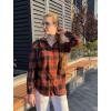 Zeagoo Womens Button Down Flannel Shirts Long Sleeve Plaid Blouses Lightweight Business Dressy Casual Top with Pockets(Orange and Navy Blue)