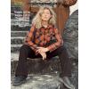 Zeagoo Womens Button Down Flannel Shirts Long Sleeve Plaid Blouses Lightweight Business Dressy Casual Top with Pockets(Orange and Navy Blue)
