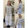 Zeagoo Womens Button Down Flannel Shirts Long Sleeve Plaid Blouses Lightweight Business Dressy Casual Top with Pockets(White)