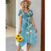 Zeagoo Womens Casual Dress for Summer Short Sleeve Loose Flowy Beach Dress with Pockets Hankerchief Flare Midi Sundress 2026(04 Blue)