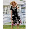Zeagoo Womens Casual Dress for Summer Short Sleeve Loose Flowy Beach Dress with Pockets Hankerchief Flare Midi Sundress 2026(Black Pink Flower)