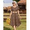 Zeagoo Womens Casual Dress for Summer Short Sleeve Loose Flowy Beach Dress with Pockets Hankerchief Flare Midi Sundress 2026(Coffee)