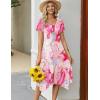 Zeagoo Womens Casual Dress for Summer Short Sleeve Loose Flowy Beach Dress with Pockets Hankerchief Flare Midi Sundress 2026(Pink)