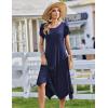 Zeagoo Womens Casual Dress for Summer Short Sleeve Loose Flowy Beach Dress with Pockets Hankerchief Flare Midi Sundress 2026(Solid Navy)
