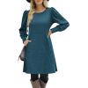 Zeagoo Women’s Knit Dress with Puff Sleeves for Fall & Winter – Round Neck Casual Tunic Dress(Blue Green)