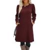 Zeagoo Women’s Knit Dress with Puff Sleeves for Fall & Winter – Round Neck Casual Tunic Dress(Burgundy)