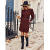 Zeagoo Women’s Knit Dress with Puff Sleeves for Fall & Winter – Round Neck Casual Tunic Dress(Burgundy)