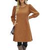 Zeagoo Women’s Knit Dress with Puff Sleeves for Fall & Winter – Round Neck Casual Tunic Dress(Burnt Orange)