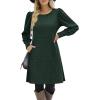 Zeagoo Women’s Knit Dress with Puff Sleeves for Fall & Winter – Round Neck Casual Tunic Dress(Deep Green)