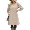 Zeagoo Women’s Knit Dress with Puff Sleeves for Fall & Winter – Round Neck Casual Tunic Dress(Khaki)