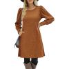 Zeagoo Women’s Knit Dress with Puff Sleeves for Fall & Winter – Round Neck Casual Tunic Dress(Light Brown)