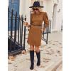 Zeagoo Women’s Knit Dress with Puff Sleeves for Fall & Winter – Round Neck Casual Tunic Dress(Light Brown)