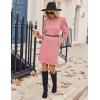 Zeagoo Women’s Knit Dress with Puff Sleeves for Fall & Winter – Round Neck Casual Tunic Dress(Light Pink)