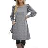 Zeagoo Women’s Knit Dress with Puff Sleeves for Fall & Winter – Round Neck Casual Tunic Dress(Mid Grey)