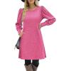 Zeagoo Women’s Knit Dress with Puff Sleeves for Fall & Winter – Round Neck Casual Tunic Dress(Rose Pink)