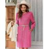 Zeagoo Women’s Knit Dress with Puff Sleeves for Fall & Winter – Round Neck Casual Tunic Dress(Rose Pink)