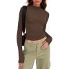 Zeagoo Womens Long Sleeve Shirts Mock Neck Basic Slim Fitted Tops Lightweight Stretch Base Layer T-Shirt(Brown)