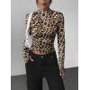 Zeagoo Womens Long Sleeve Shirts Mock Neck Basic Slim Fitted Tops Lightweight Stretch Base Layer T-Shirt(Leopard)