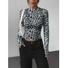 Zeagoo Womens Long Sleeve Shirts Mock Neck Basic Slim Fitted Tops Lightweight Stretch Base Layer T-Shirt(Leopard Grey)