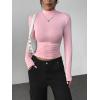 Zeagoo Womens Long Sleeve Shirts Mock Neck Basic Slim Fitted Tops Lightweight Stretch Base Layer T-Shirt(Pink)