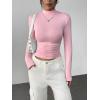 Zeagoo Womens Long Sleeve Shirts Mock Neck Basic Slim Fitted Tops Lightweight Stretch Base Layer T-Shirt(Z White+pink)