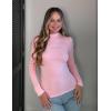 Zeagoo Womens Long Sleeve Shirts Mock Neck Basic Slim Fitted Tops Lightweight Stretch Base Layer T-Shirt(Z White+pink)