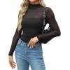 Zeagoo Womens Mesh Sheer Long Sleeve Top Mock Turtle Neck See Though Shirts Ruched Sexy Casual Going Out Blouses(Black)