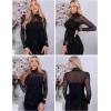 Zeagoo Womens Mesh Sheer Long Sleeve Top Mock Turtle Neck See Though Shirts Ruched Sexy Casual Going Out Blouses(Black)