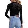 Zeagoo Womens Mesh Sheer Long Sleeve Top Mock Turtle Neck See Though Shirts Ruched Sexy Casual Going Out Blouses(Black Grid)