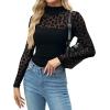 Zeagoo Womens Mesh Sheer Long Sleeve Top Mock Turtle Neck See Though Shirts Ruched Sexy Casual Going Out Blouses(Black Leopard)