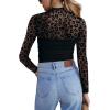 Zeagoo Womens Mesh Sheer Long Sleeve Top Mock Turtle Neck See Though Shirts Ruched Sexy Casual Going Out Blouses(Black Leopard)