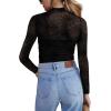 Zeagoo Womens Mesh Sheer Long Sleeve Top Mock Turtle Neck See Though Shirts Ruched Sexy Casual Going Out Blouses(Black Spider Pattern)