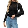 Zeagoo Womens Mesh Sheer Long Sleeve Top Mock Turtle Neck See Though Shirts Ruched Sexy Casual Going Out Blouses(Black Spider Pattern)