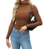 Zeagoo Womens Mesh Sheer Long Sleeve Top Mock Turtle Neck See Though Shirts Ruched Sexy Casual Going Out Blouses(Brown)