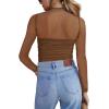 Zeagoo Womens Mesh Sheer Long Sleeve Top Mock Turtle Neck See Though Shirts Ruched Sexy Casual Going Out Blouses(Brown)